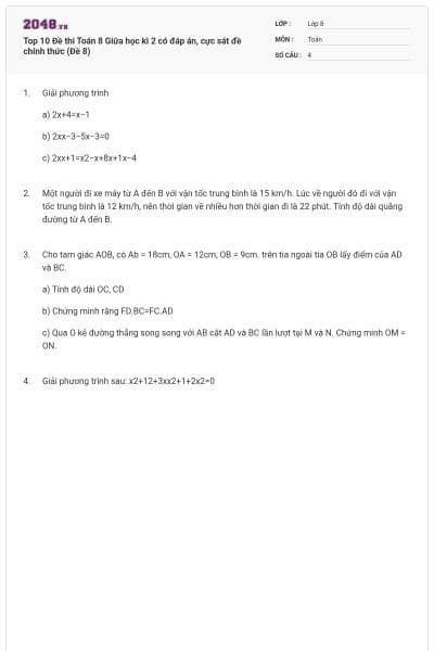 Top 10 Đề thi Toán 8 Giữa học kì 2 có đáp án, cực sát đề chính thức (Đề 8)