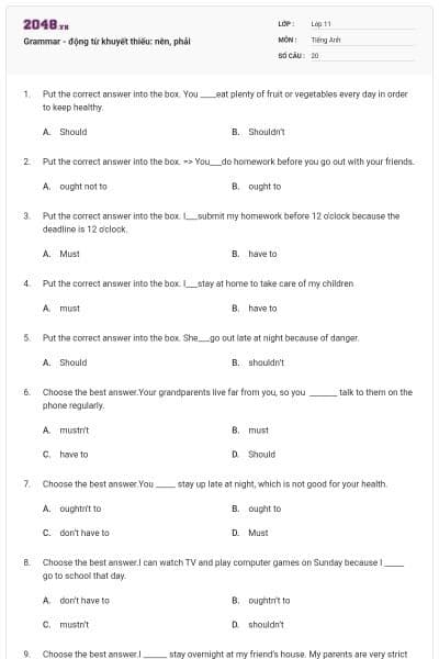 Grammar - động từ khuyết thiếu: nên, phải
