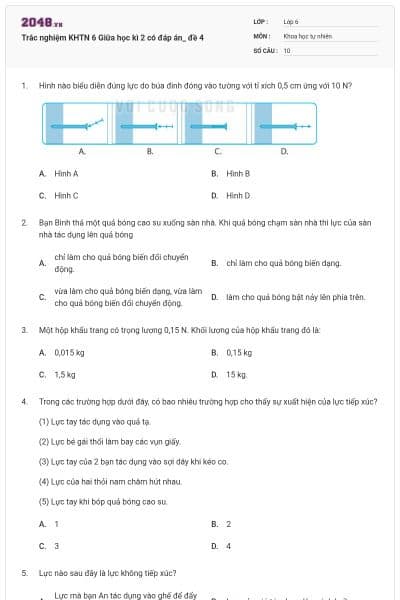 Trắc nghiệm KHTN 6 Giữa học kì 2 có đáp án_ đề 4