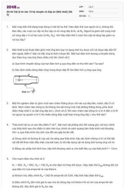 Đề thi Vật lý ôn vào 10 hệ chuyên có đáp án (Mới nhất) (Đề 5)