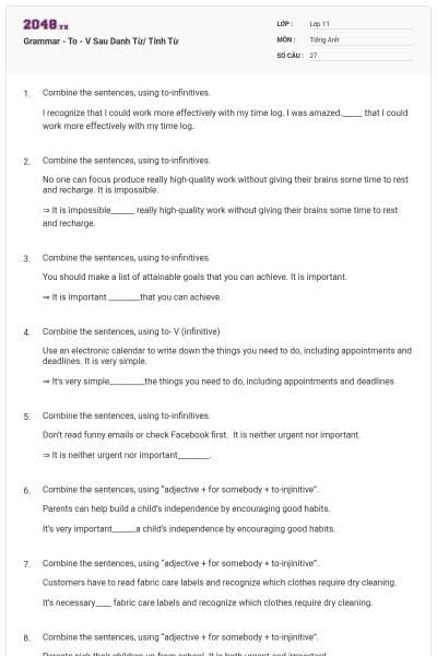 Grammar - To - V Sau Danh Từ/ Tính Từ