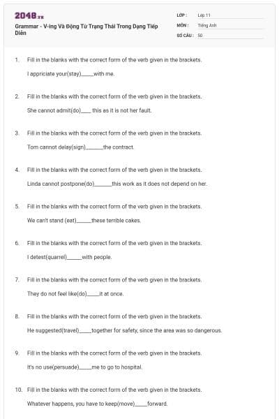 Grammar - V-ing Và Động Từ Trạng Thái Trong Dạng Tiếp Diễn