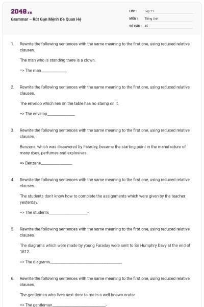 Grammar – Rút Gọn Mệnh Đề Quan Hệ