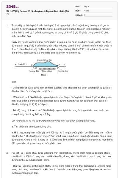 Đề thi Vật lý ôn vào 10 hệ chuyên có đáp án (Mới nhất) (Đề 7)