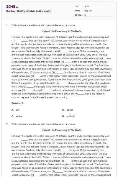 Reading - Healthy Lifestyle And Longevity