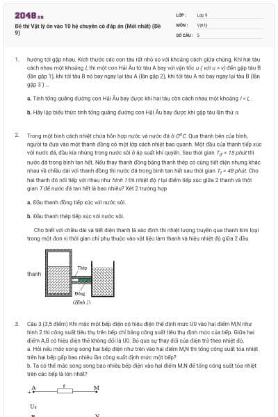 Đề thi Vật lý ôn vào 10 hệ chuyên có đáp án (Mới nhất) (Đề 9)