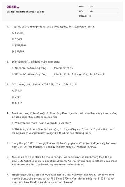 Bài tập: Kiểm tra chương 1 (Số 2)