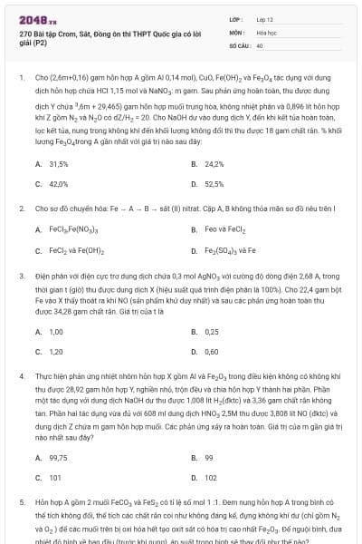 270 Bài tập Crom, Sắt, Đồng ôn thi THPT Quốc gia có lời giải (P2)