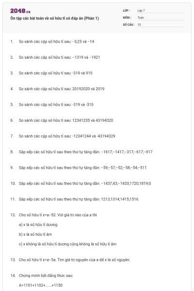 Ôn tập các bài toán về số hữu tỉ có đáp án (Phần 1)