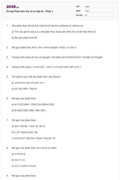 Ôn tập Phân thức đại số có đáp án - Phần 1