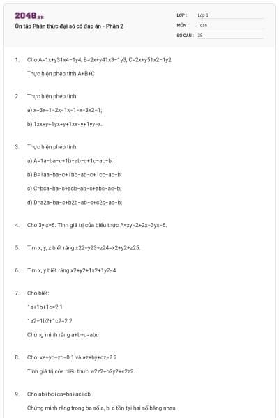 Ôn tập Phân thức đại số có đáp án - Phần 2