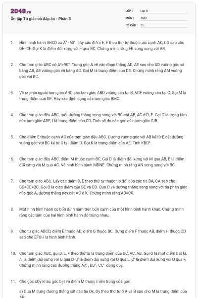 Ôn tập Tứ giác có đáp án - Phần 3