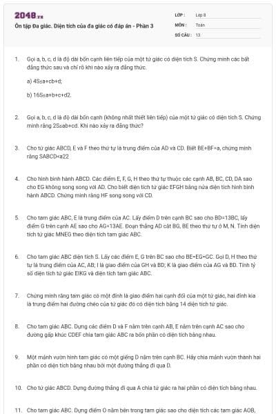Ôn tập Đa giác. Diện tích của đa giác có đáp án - Phần 3
