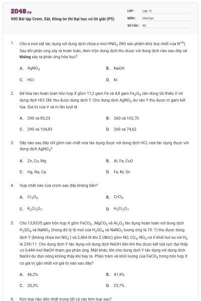 500 Bài tập Crom, Sắt, Đồng ôn thi Đại học có lời giải (P5)
