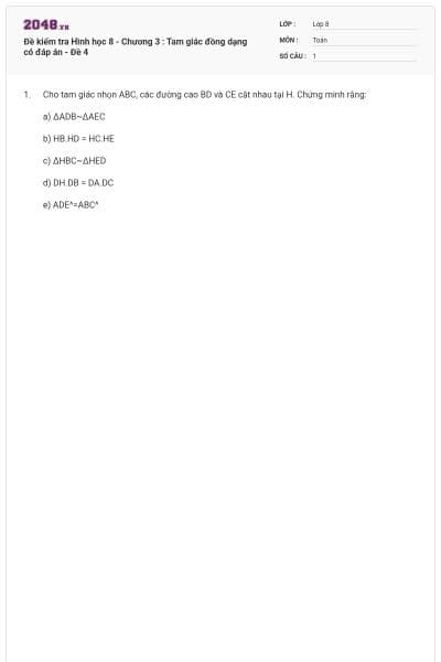 Đề kiểm tra Hình học 8 - Chương 3 : Tam giác đồng dạng có đáp án - Đề 4