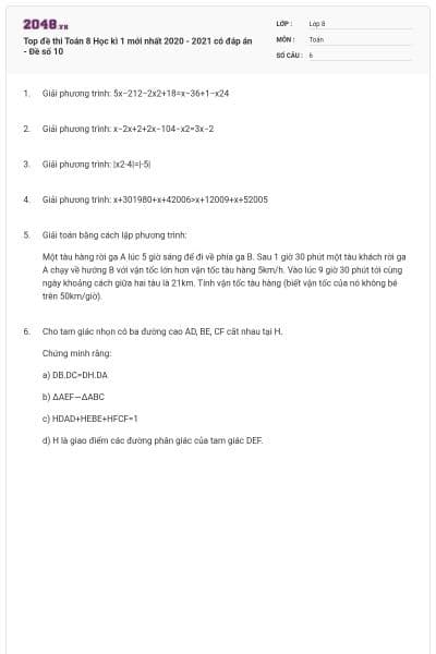 Top đề thi Toán 8 Học kì 1 mới nhất 2020 - 2021 có đáp án - Đề số 10
