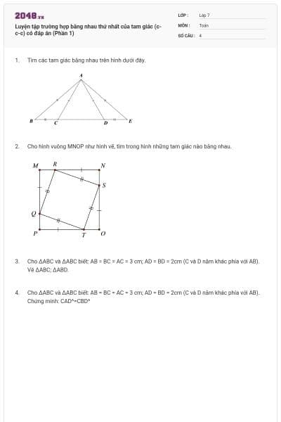 Luyện tập trường hợp bằng nhau thứ nhất của tam giác (c-c-c) có đáp án (Phần 1)