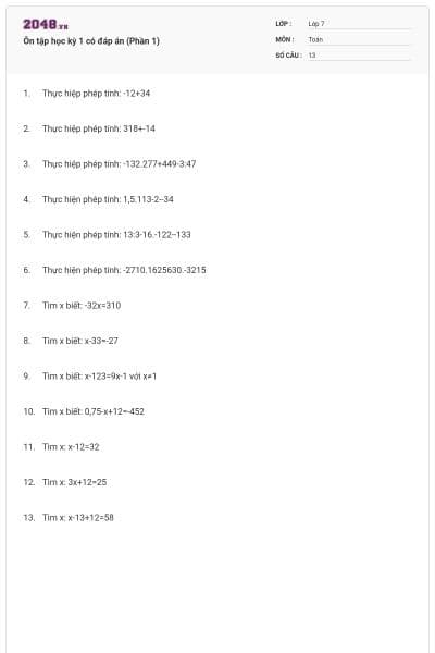 Ôn tập học kỳ 1 có đáp án (Phần 1)