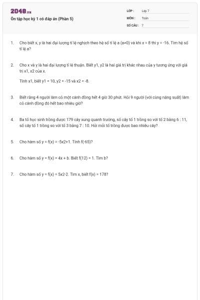 Ôn tập học kỳ 1 có đáp án (Phần 5)