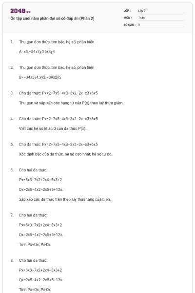 Ôn tập cuối năm phần đại số có đáp án (Phần 2)