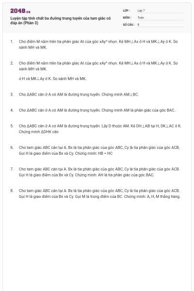 Luyện tập tính chất ba đường trung tuyến của tam giác có đáp án (Phần 3)
