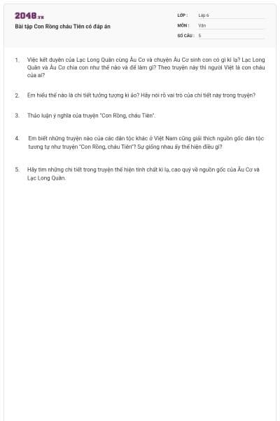 Bài tập Con Rồng cháu Tiên có đáp án