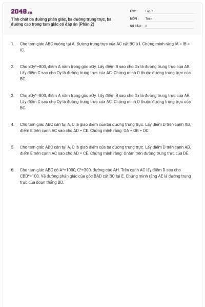 Tính chất ba đường phân giác, ba đường trung trực, ba đường cao trong tam giác có đáp án (Phần 2)