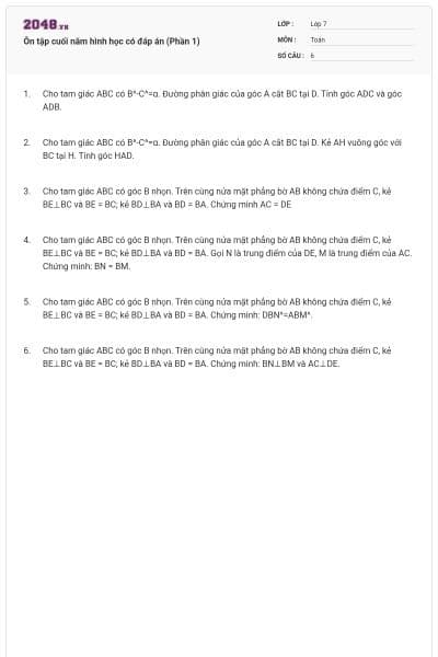 Ôn tập cuối năm hình học có đáp án (Phần 1)