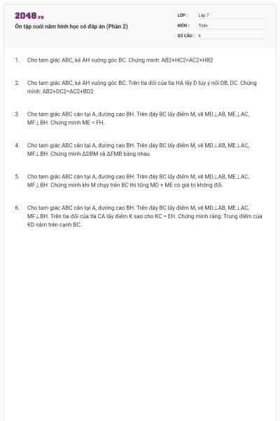 Ôn tập cuối năm hình học có đáp án (Phần 2)