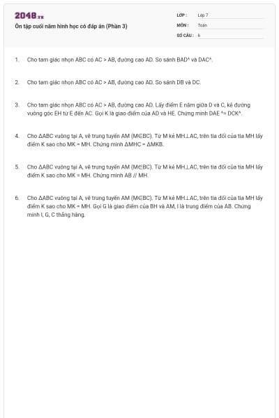 Ôn tập cuối năm hình học có đáp án (Phần 3)