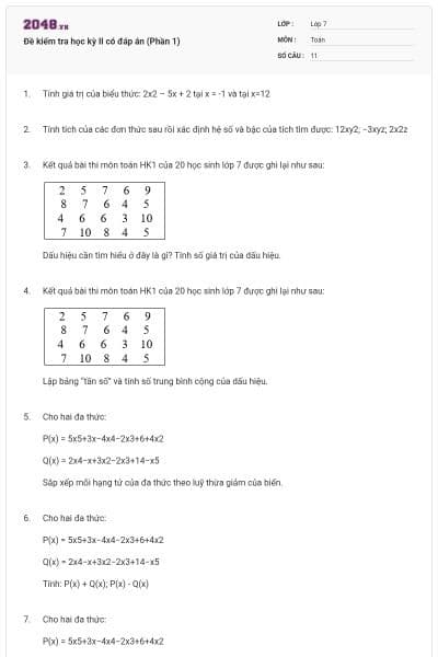 Đề kiểm tra học kỳ II có đáp án (Phần 1)