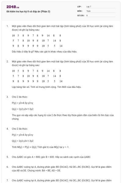 Đề kiểm tra học kỳ II có đáp án (Phần 3)