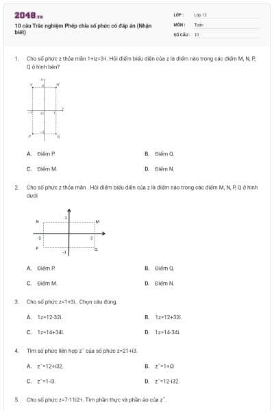 10 câu Trắc nghiệm Phép chia số phức có đáp án (Nhận biết)