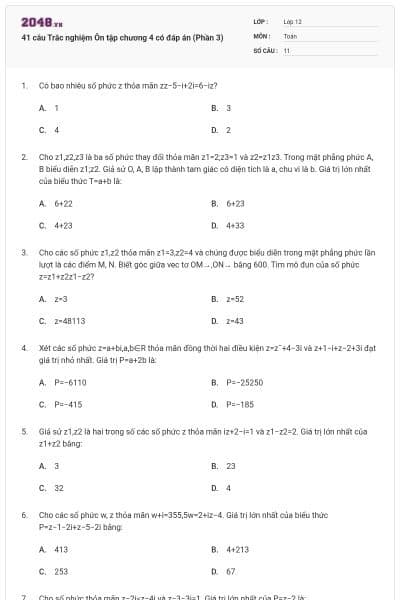 41 câu Trắc nghiệm Ôn tập chương 4 có đáp án (Phần 3)