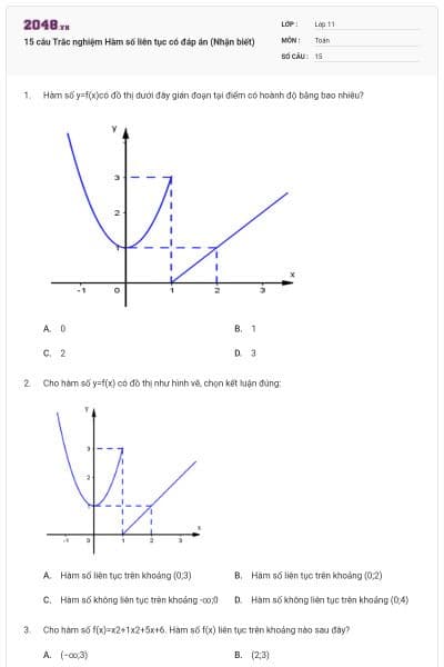 15 câu Trắc nghiệm Hàm số liên tục có đáp án (Nhận biết)