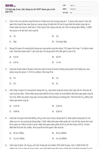 270 Bài tập Crom, Sắt, Đồng ôn thi THPT Quốc gia có lời giải (P4)