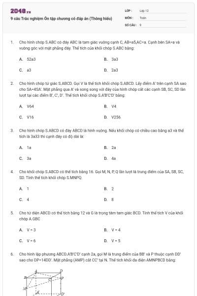 9 câu Trắc nghiệm Ôn tập chương có đáp án (Thông hiểu)