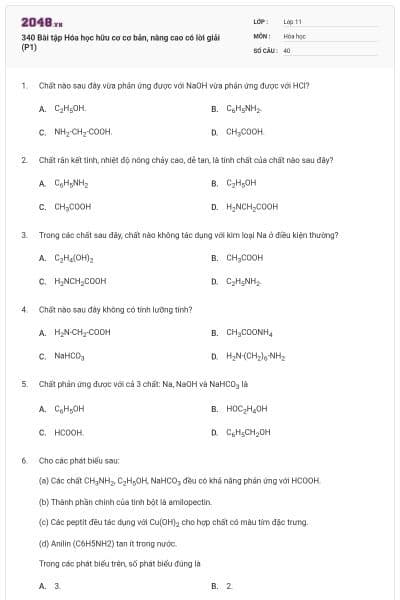 340 Bài tập Hóa học hữu cơ cơ bản, nâng cao có lời giải (P1)