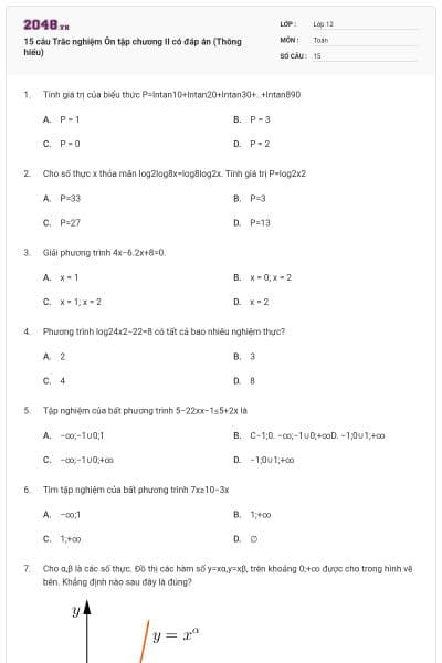 15 câu Trắc nghiệm Ôn tập chương II có đáp án (Thông hiểu)