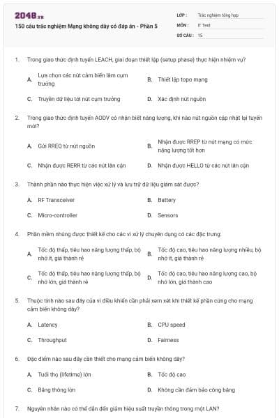 150 câu trắc nghiệm Mạng không dây có đáp án - Phần 5