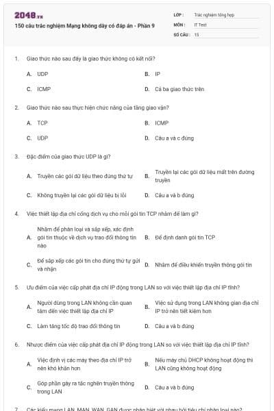 150 câu trắc nghiệm Mạng không dây có đáp án - Phần 9
