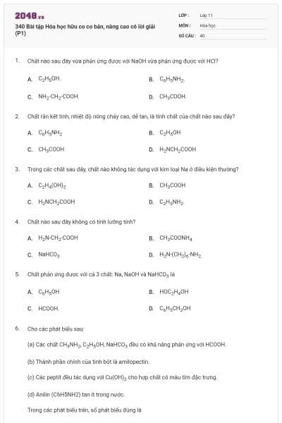 340 Bài tập Hóa học hữu cơ cơ bản, nâng cao có lời giải (P1)