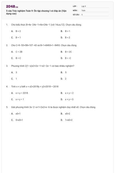 5 câu Trắc nghiệm Toán 9: Ôn tập chương I có đáp án (Vận dụng cao)