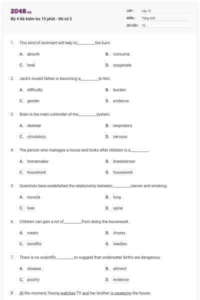 Bộ 4 Đề kiểm tra 15 phút - Đề số 2