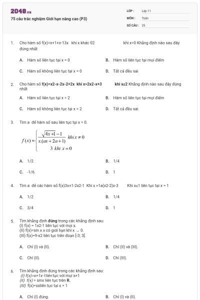 75 câu trắc nghiệm Giới hạn nâng cao (P3)