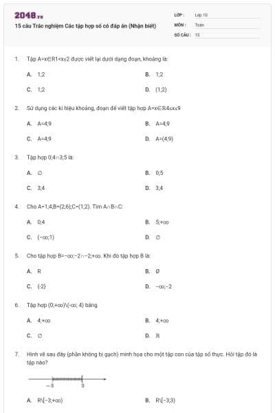 15 câu Trắc nghiệm Các tập hợp số có đáp án (Nhận biết)