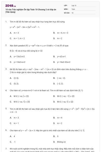 10 câu Trắc nghiệm Ôn tập Toán 10 Chương 2 có đáp án (Vận dụng)
