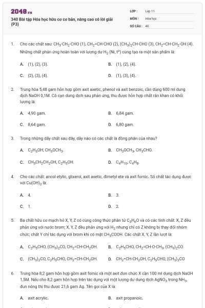 340 Bài tập Hóa học hữu cơ cơ bản, nâng cao có lời giải (P3)