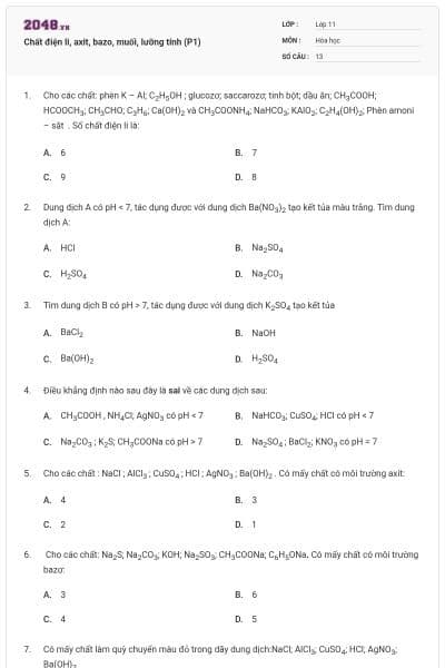 Chất điện li, axit, bazo, muối, lưỡng tính (P1)