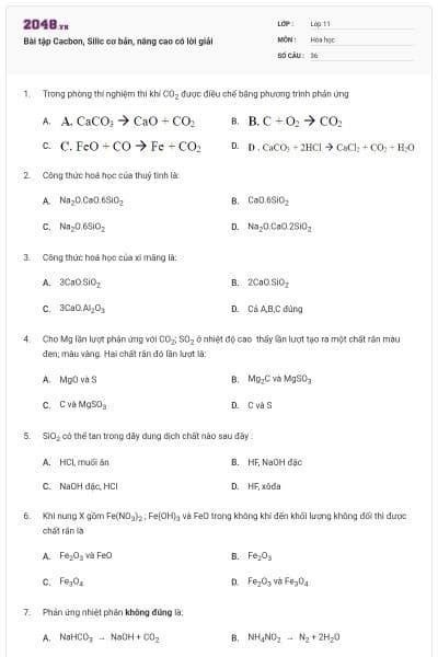 Bài tập Cacbon, Silic cơ bản, nâng cao có lời giải